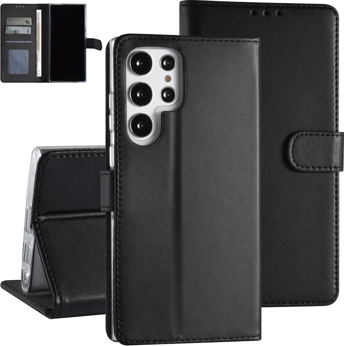 Zwart Book Case hoesje voor Samsung Galaxy S22 Ultra - Pasjeshouder - Magneetsluiting