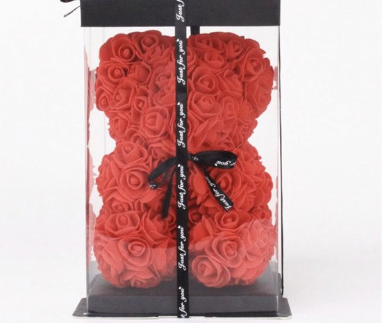 Donkersstuff Rode Rozen Beer - Teddy Beer + Gift Box - Valentijns Cadeautjes - Moederdag - 25 cm