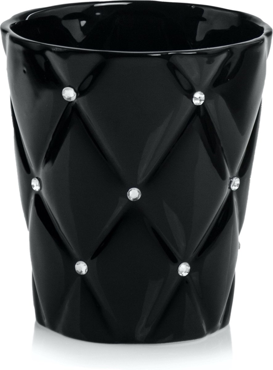 Polnix - Glanzende Keramische Bloempot - Zwart - 15 cm - Met Strass