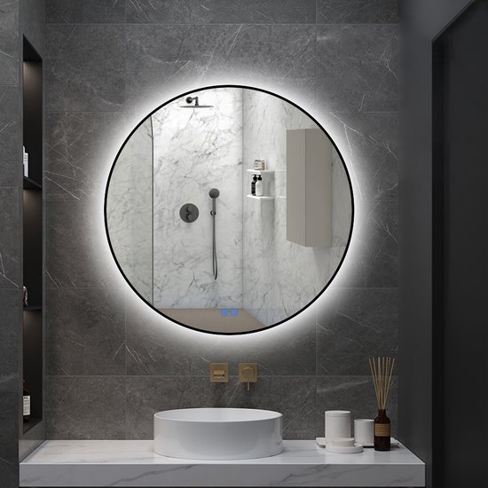 Sunlight - Miroir de salle de bain - 100cm - Rond - Cadre Zwart - Tactile -  Eclairage... | bol