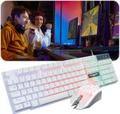 Clavier de jeu Qwerty, USB, mécanique - Clavier de jeu blanc avec souris - Souris et clavier avec éclairage LED - Accessoires de jeu - Eclairage LED 6 couleurs - Résistant aux éclaboussures