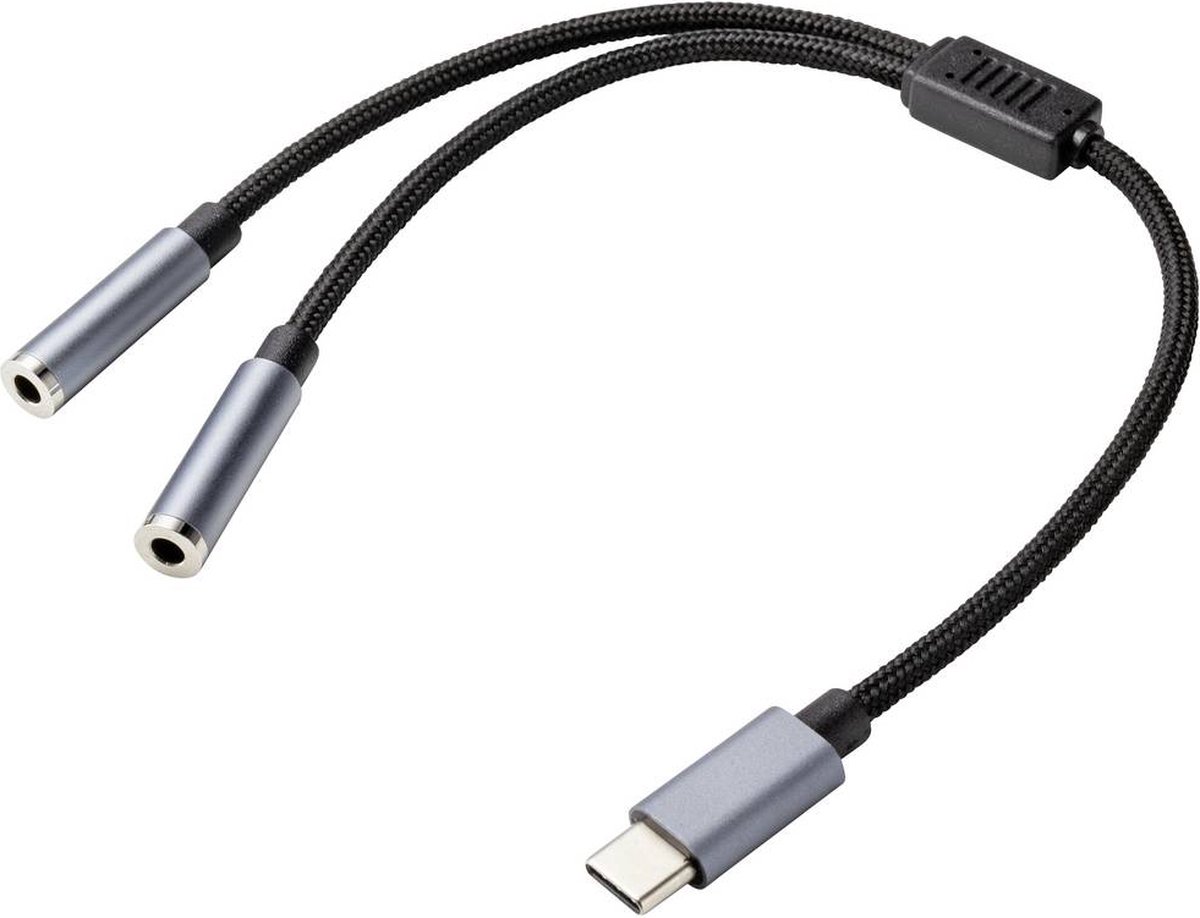 Renkforce Audio Adapterkabel [1x USB-C 2.0 stekker - 2x Vergulde 3,5mm-contactbus] RF-4613086 PVC-mantel