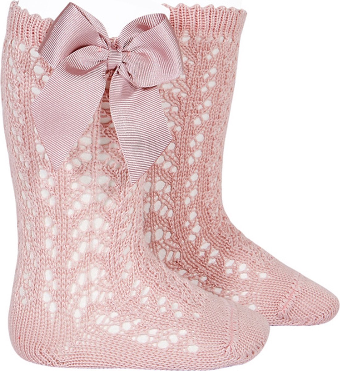 Cóndor Kniekous Opengewerkt Grosgrain Strik | 2519/2 | Oud Roze | 27-30 | maat 6