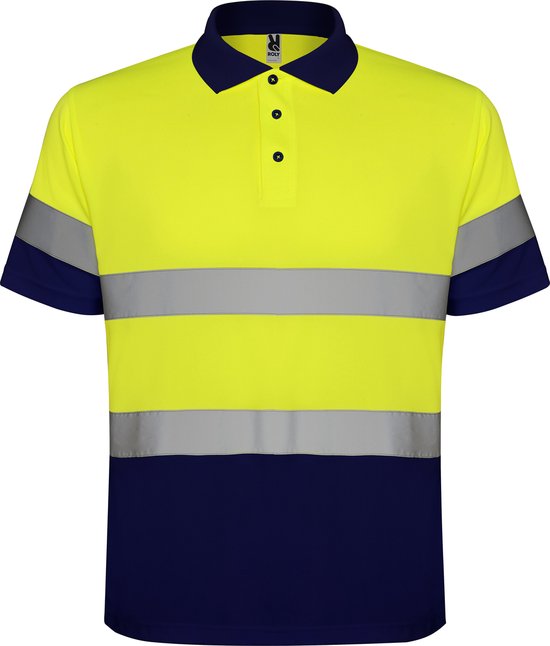 High Visibility Polo Shirt Polaris Navy Blauw / Fluor Geel met reflecterende strepen Size S merk Roly