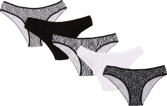 5x Katoenen zwart-witte slipjes, korte snit, niet samendrukkend, zacht en luchtig, OEKO-TEX / XL