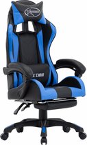 vidaXL - Racestoel - met - voetensteun - kunstleer - blauw - en - zwart