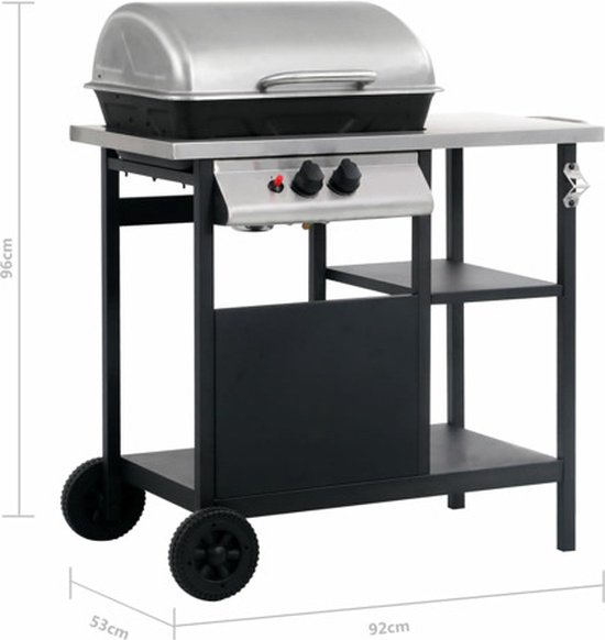 vidaXL Gasbarbecue met 3-laags zijtafel zwart en zilverkleurig van VidaXL — afbeelding 4