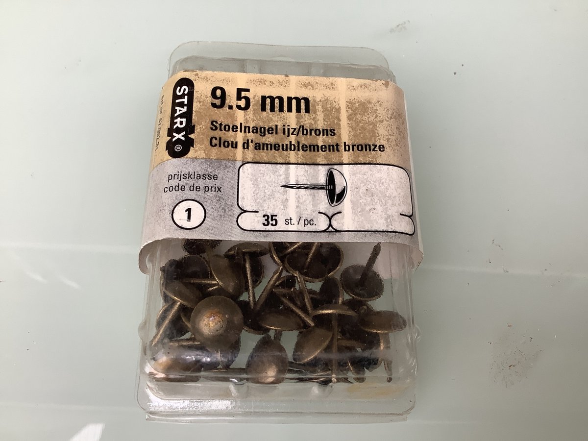 Starx Stoel nagel. meubels bekleden. Brons 9.5 mm kop. 35 stuks stoffeer spijker.