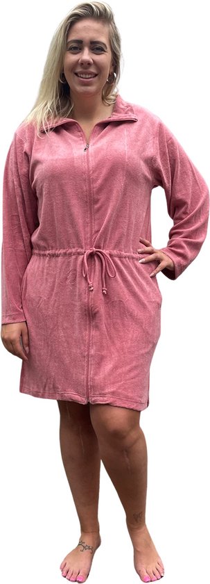 Zomer badjas met rits - kort model - ideaal voor mee op reis, sauna & camping - roze maat L