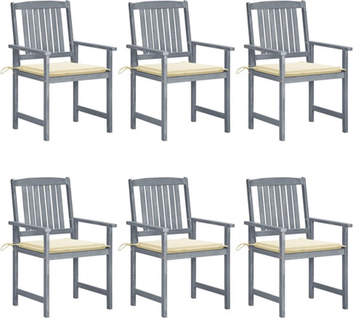 vidaXL - Tuinstoelen - 6 - st - met - kussens - massief - acaciahout - grijs