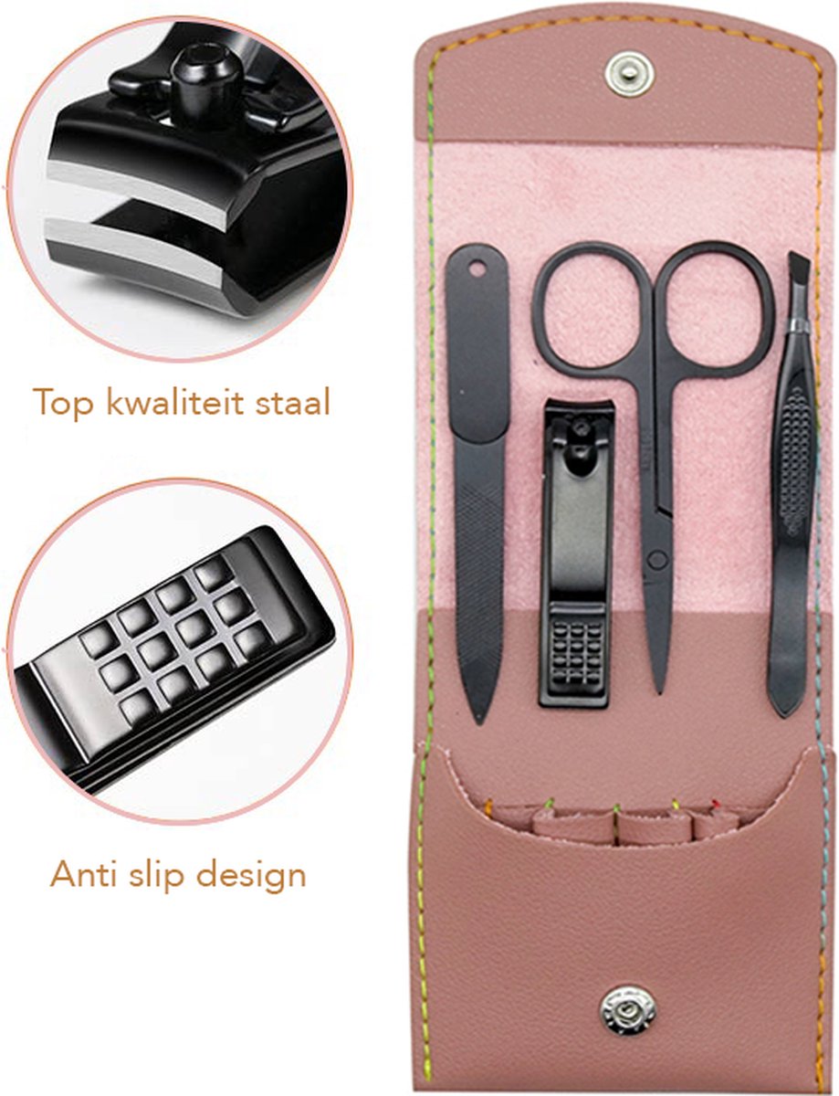 4-Delige Manicureset - Pedicure Set - Nagelverzorging kit - Nagelvijl - Nagelknipper - Opbergetui - Reisset - Nageltang - Voetverzorging- rose
