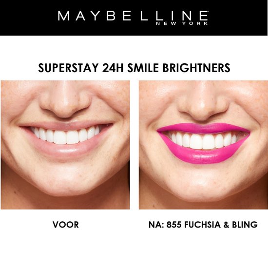 Maybelline SuperStay 24H Smile Brighters Lippenstift- 855 Fuchsia & Bling - Roze - Langhoudend