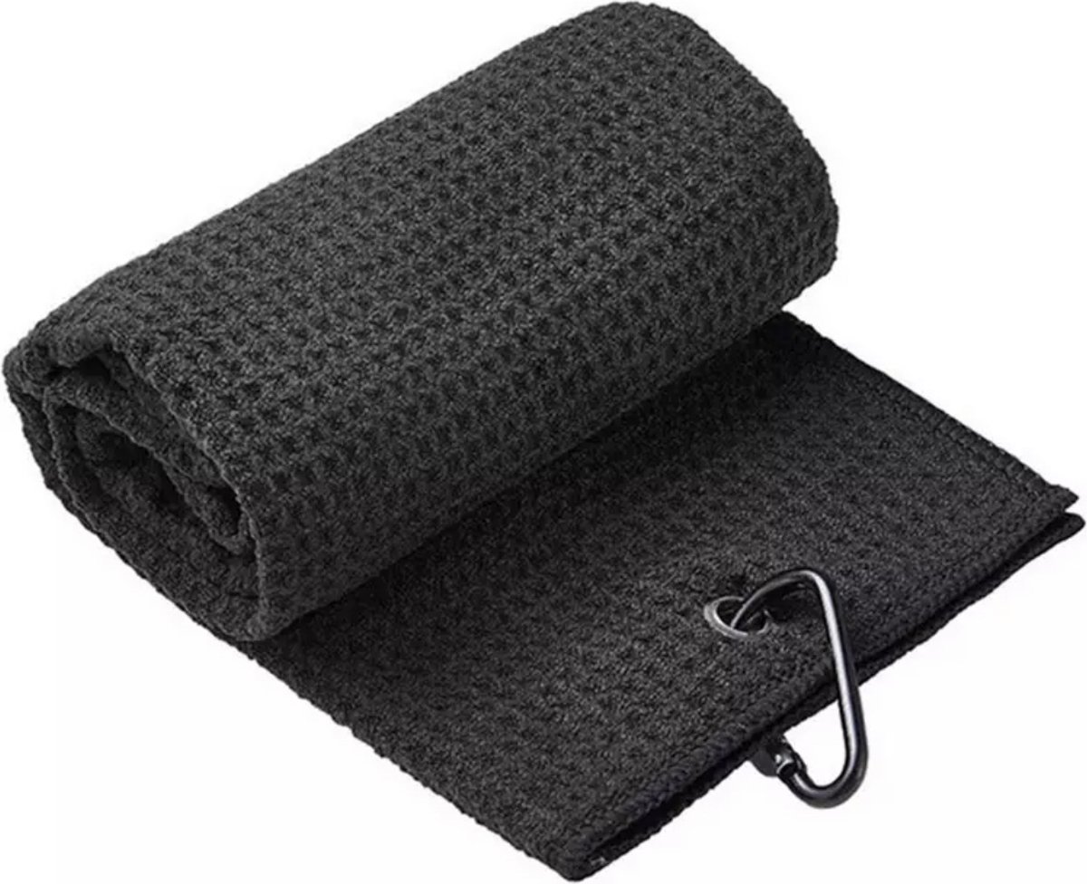 Microfiber Golf Handdoek - Snel drogend - Grote haak - Zwart - 30 cm x 50 cm - Golfhanddoek - ATHLIX