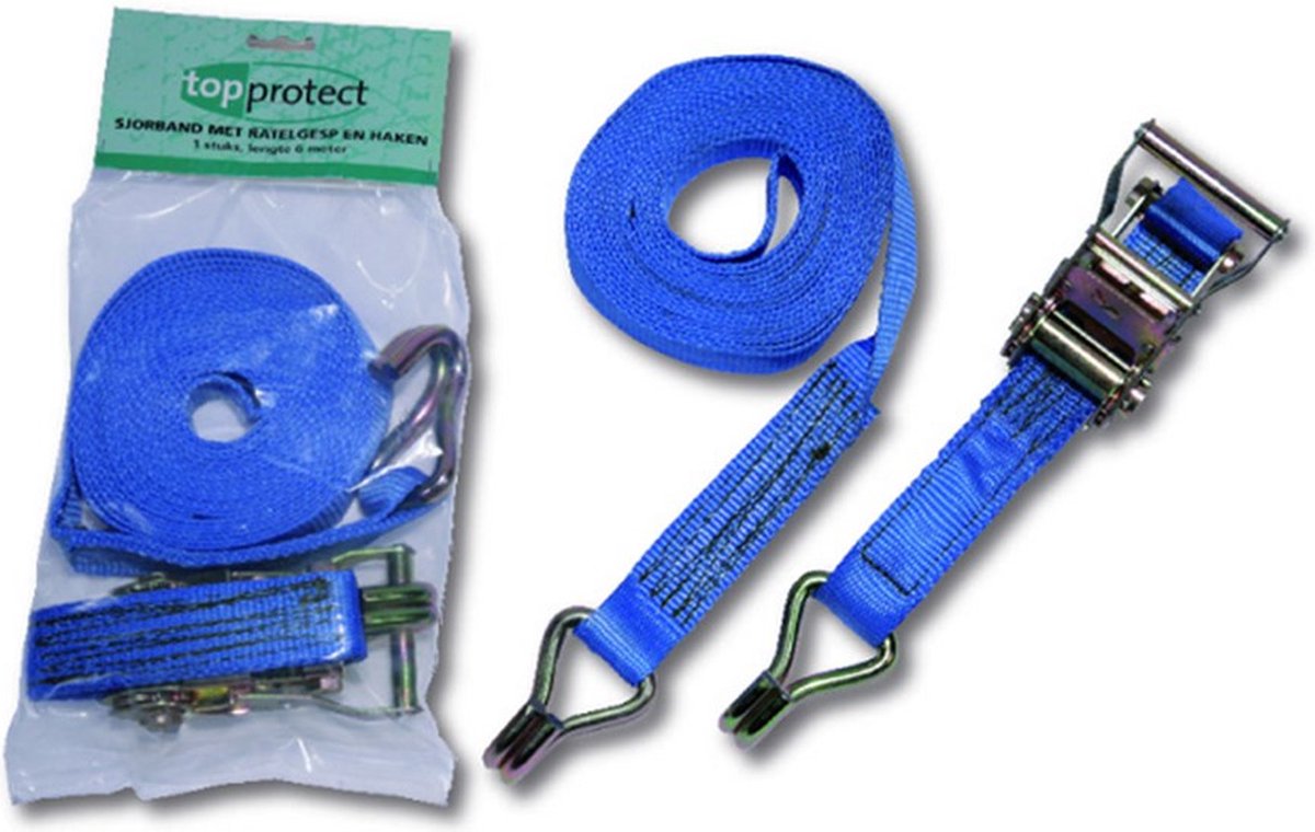 Topprotect Spanband blauw - 35mm - met ratelgesp en haken - 6m