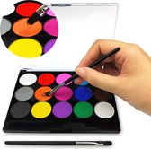 Joyage® Schmink Kinderen mét gratis 2 penselen - Schminkset - Make up Kinderen - Grime Schmink palet 17-delig - Schminken kinderen - Kinderschmink - Smink Halloween Carnaval Koningsdag - Grimeren