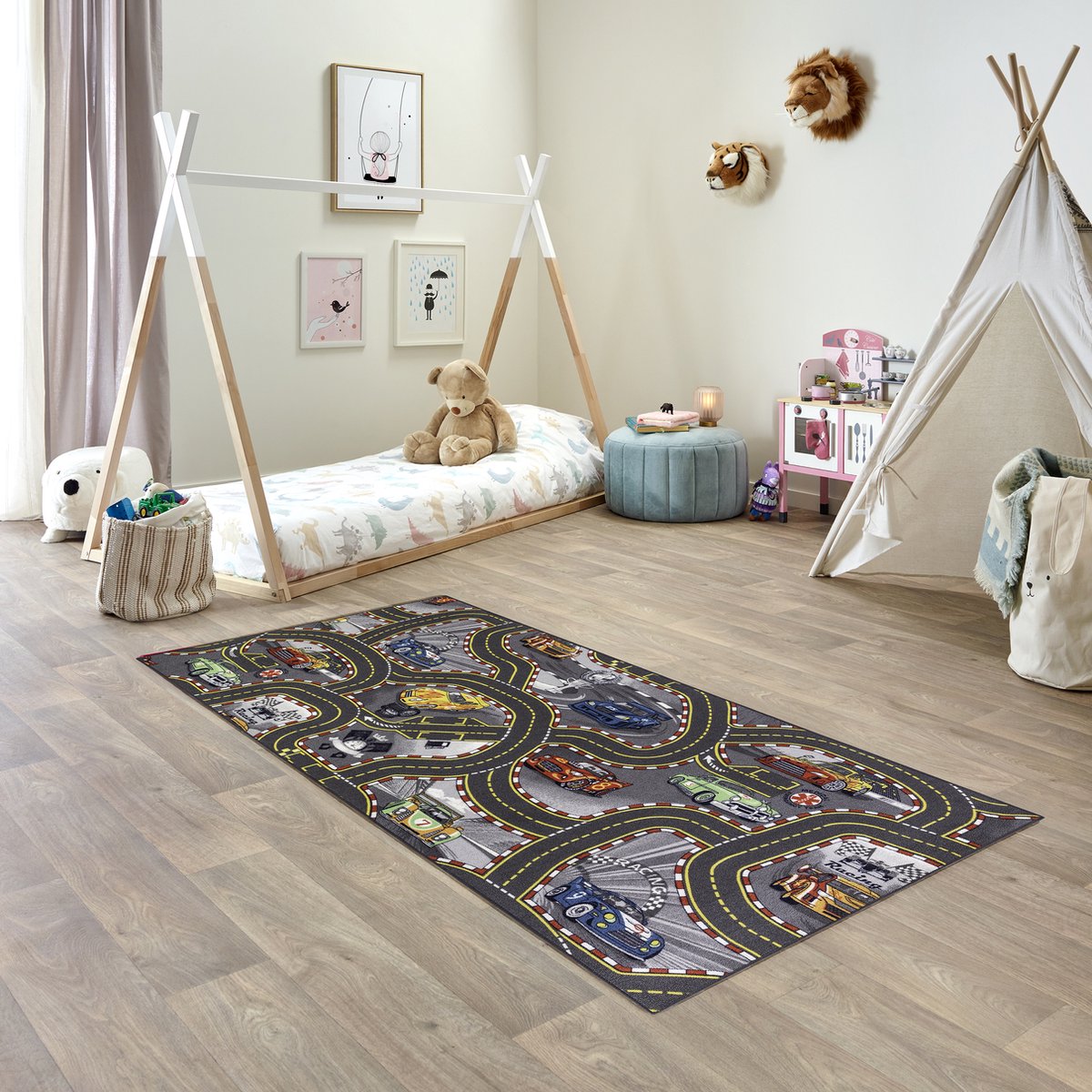 Carpet Studio Racer Speelkleed - 95x200cm - Vloerkleed Kinderkamer - Speelmat - Anti-slip Speeltapijt - Verkeerskleed