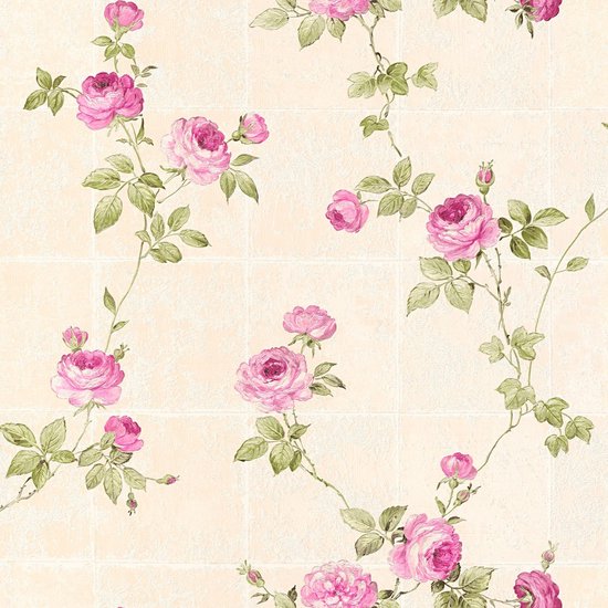 Papier peint Fleurs Profhome 345014-GU papier peint intissé légèrement texturé avec motif floral mat rose vert beige 5,33 m2