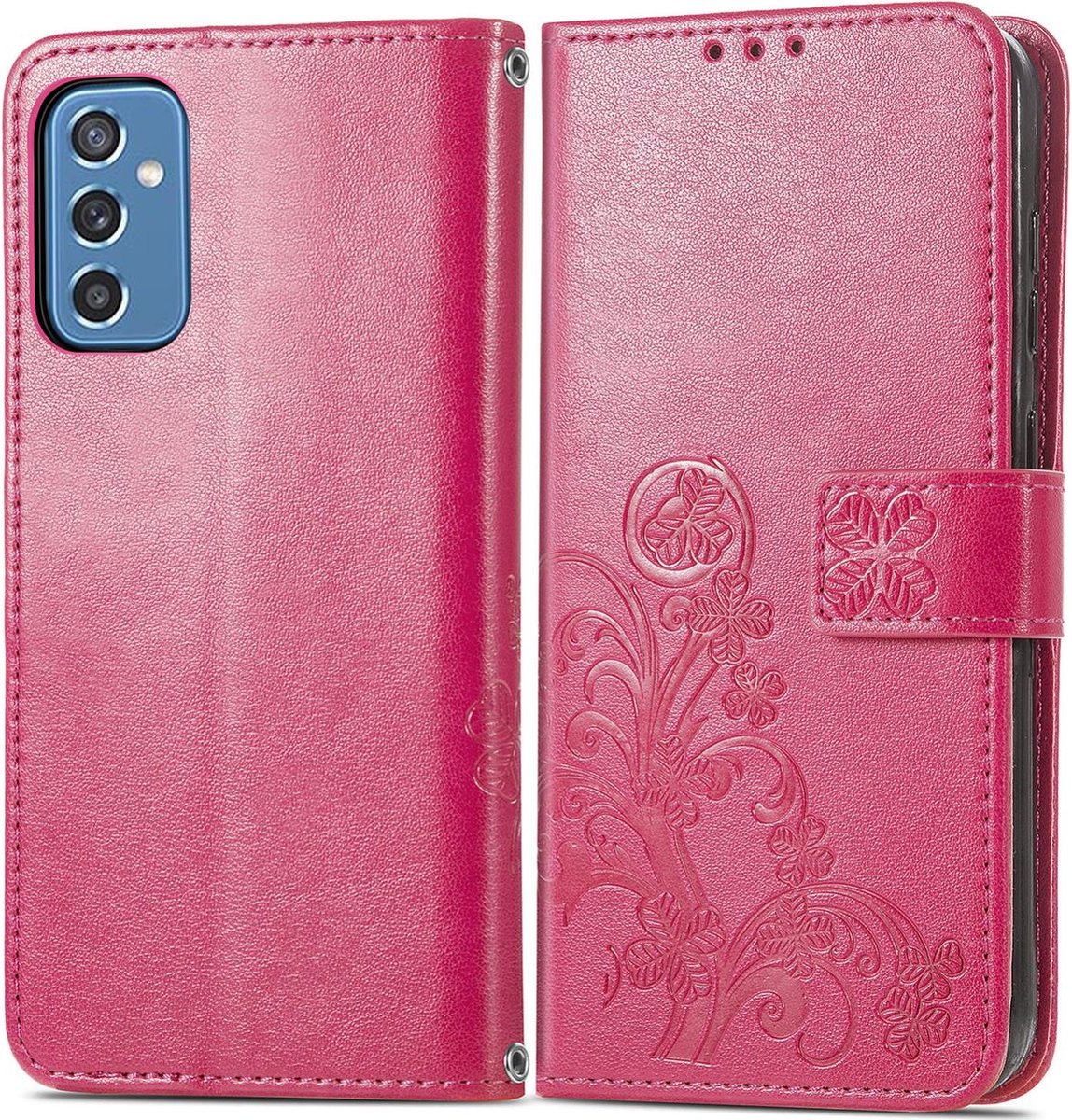 Mobigear Telefoonhoesje geschikt voor Samsung Galaxy M52 Hoesje | Mobigear Clover Bookcase Portemonnee | Pasjeshouder voor 3 Pasjes | Telefoonhoesje voor Pinpas / OV Kaart / Rijbewijs - Magenta