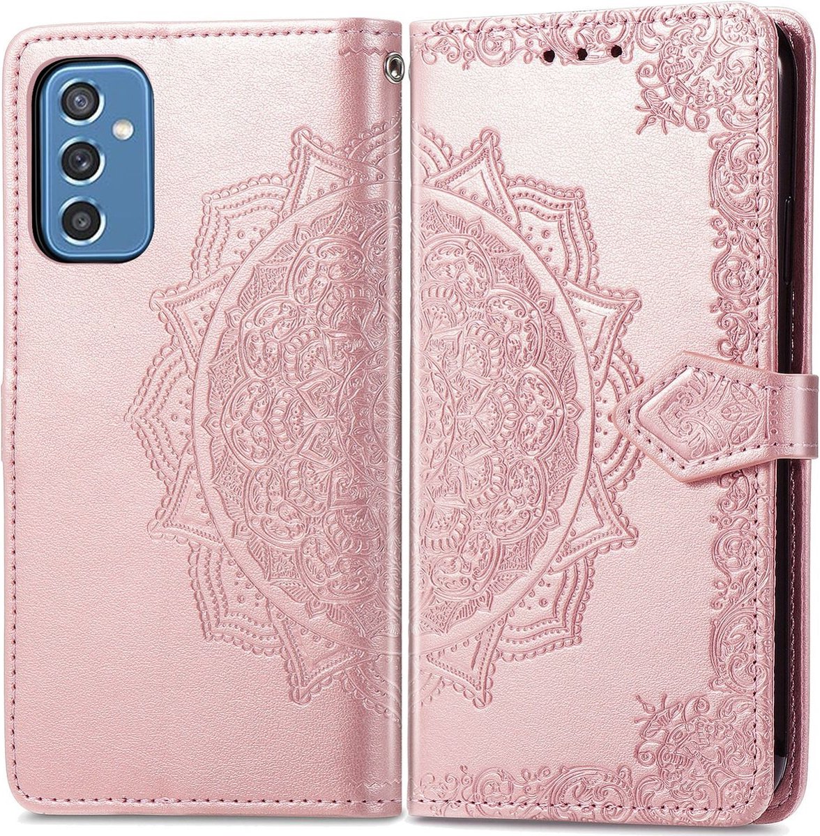 Mobigear Telefoonhoesje geschikt voor Samsung Galaxy M52 Hoesje | Mobigear Mandala Bookcase Portemonnee | Pasjeshouder voor 3 Pasjes | Telefoonhoesje voor Pinpas / OV Kaart / Rijbewijs - Roségoud