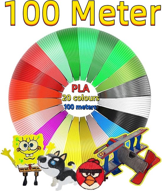 Rainbecom - PLA Filament 1.75mm - 20 kleuren 100 meters - 3D Pen Filament - 3D Pen vullingen - 3D Pen navulling - 3D Filament