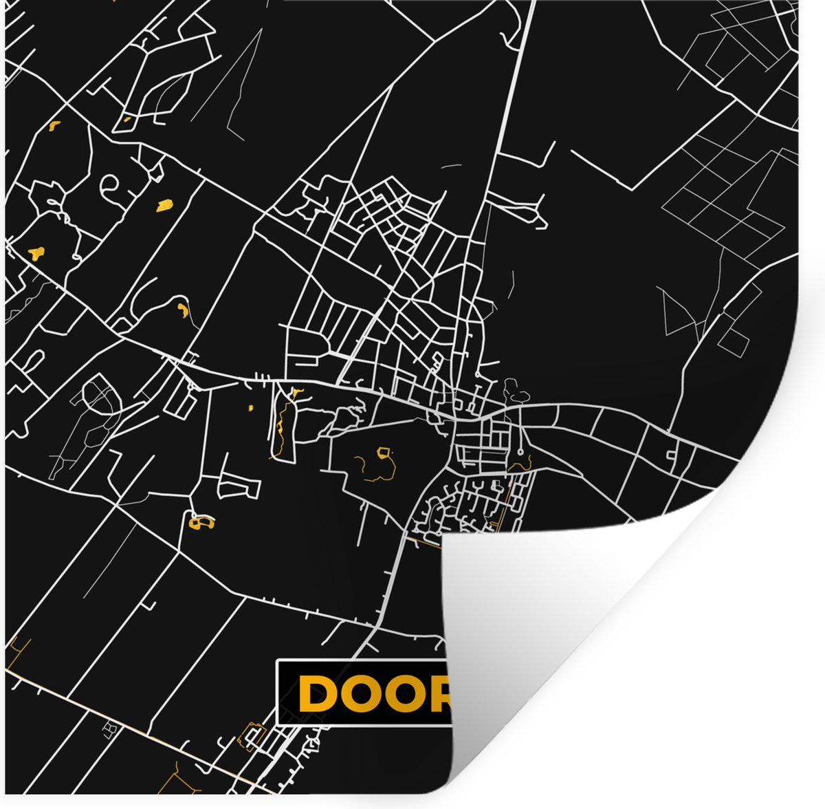 Muurstickers - Sticker Folie - Doorn - Plattegrond - Kaart - Stadskaart - Black en gold - 
