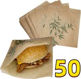 Rainbecom - 50 Stuks - 19 x 17 cm - Hamburger Zakje Papier - Vetvrij Papier - Papieren Zak voor Sandwiches - Bamboe