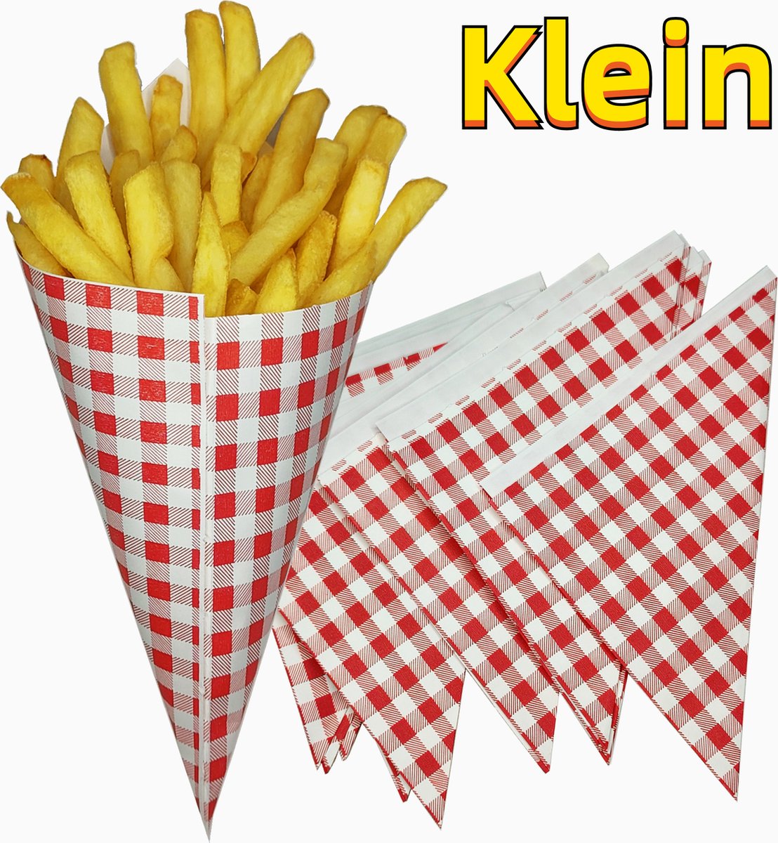 Rainbecom - 100 stuks - 14 x 14 x 20 cm - Frietszak - Patatzak - Puntzakken - Frietszakjes - Papieren Frietzak - Klein