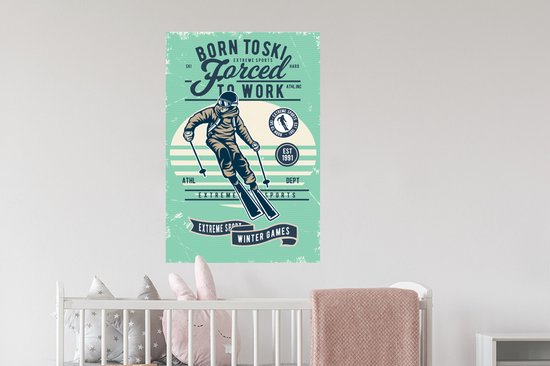 Stickers muraux - Ski - Combinaison de ski - Sports d'hiver - Vintage - 60x90 cm - Film adhésif