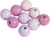 Houten kralen - roze mix - 12 mm - 32 stuks - gepolijst