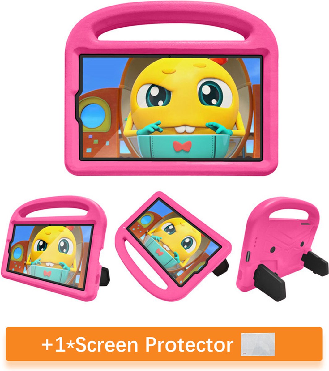 Luxe Kinder Hoes Case Geschikt Voor Samsung Galaxy Tab A7 Lite (8.7 inch) Tablet - Shockproof Hoesje met Screen Protector - Roze