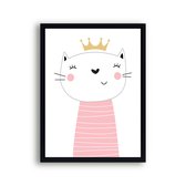 Poster lief poesje met kroontje koningin - roze / Dieren / Babykamer - Kinderkamer poster / 70x50cm