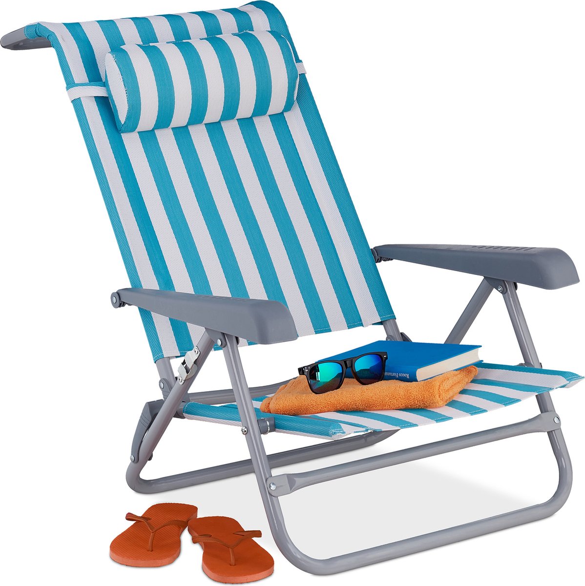 relaxdays chaise de plage pliable - accoudoirs - pliable - chaise longue de  plage -... | bol
