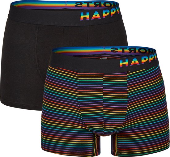 Happy Shorts 2-pack Boxershorts Heren Pride Regenboog Gestreept Zwart - Maat L