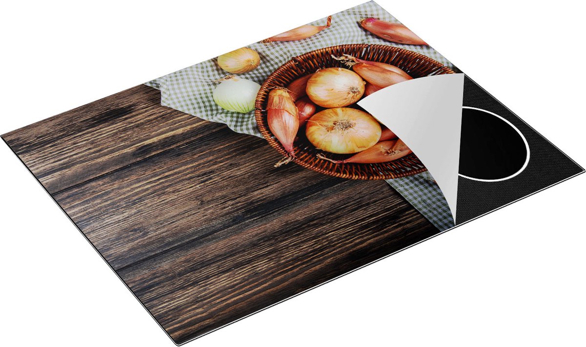 Chefcare Inductie Beschermer Mand met Uien op Tafel - 77x59 cm - Afdekplaat Inductie - Kookplaat Beschermer - Inductie Mat