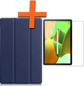 Hoes Geschikt voor Lenovo Tab M10 Plus 3rd Gen Hoes Tri-fold Tablet Hoesje Case Met Screenprotector - Hoesje Geschikt voor Lenovo Tab M10 Plus (3e Gen) Hoesje Hardcover Bookcase - Donkerblauw