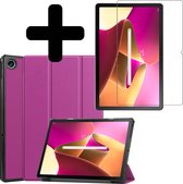 Hoes Geschikt voor Lenovo Tab M10 Plus 3rd Gen Hoes Luxe Hoesje Book Case Met Screenprotector - Hoesje Geschikt voor Lenovo Tab M10 Plus (3e Gen) Hoes Cover - Paars