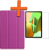 Hoes Geschikt voor Lenovo Tab M10 Plus 3rd Gen Hoes Tri-fold Tablet Hoesje Case Met Screenprotector - Hoesje Geschikt voor Lenovo Tab M10 Plus (3e Gen) Hoesje Hardcover Bookcase - Paars