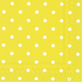 20x Polka Dot serviettes 3 épaisseurs jaunes à pois blancs 33 x 33 cm