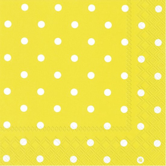 20x Polka Dot 3-laags servetten geel met witte stippen 33 x 33 cm