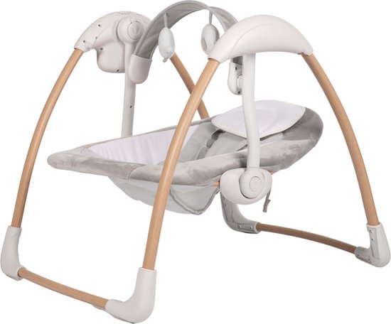 Bo Jungle - Schommelstoel - Swing Baby - Tot max. 9 kg - Inclusief Speelboog - Verstelbaar - Zachte stof - Muziek vibratie functies en natuurgeluiden - Timerfunctie - Netstroom kabel of batterijen - Plooibaar - Portable Swing Dolphy Pure White - Wit