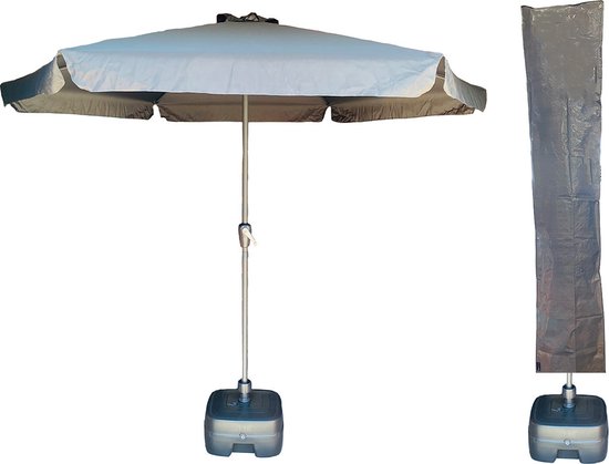 CUHOC - Parasol Sunny Grey - Ø300cm + Verrijdbare Parasolvoet + Parasolhoes