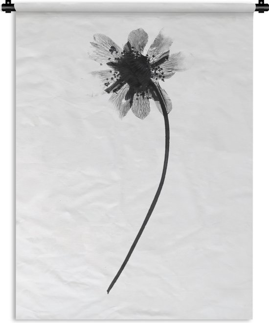 Wandkleed - Wanddoek - Gedroogde bloem op witte achtergrond - zwart wit - 60x80 cm - Wandtapijt