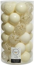 74x stuks kunststof/plastic kerstballen wol wit 6 cm mix - Onbreekbaar - Kerstversiering/kerstboomversiering