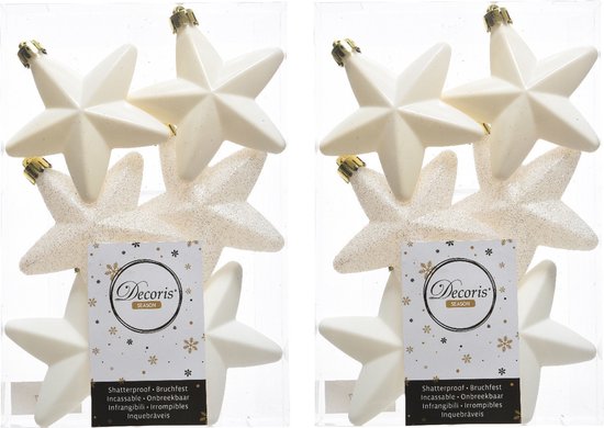 18x morceaux d'étoiles en plastique pendentifs de Noël laine blanc 7 cm