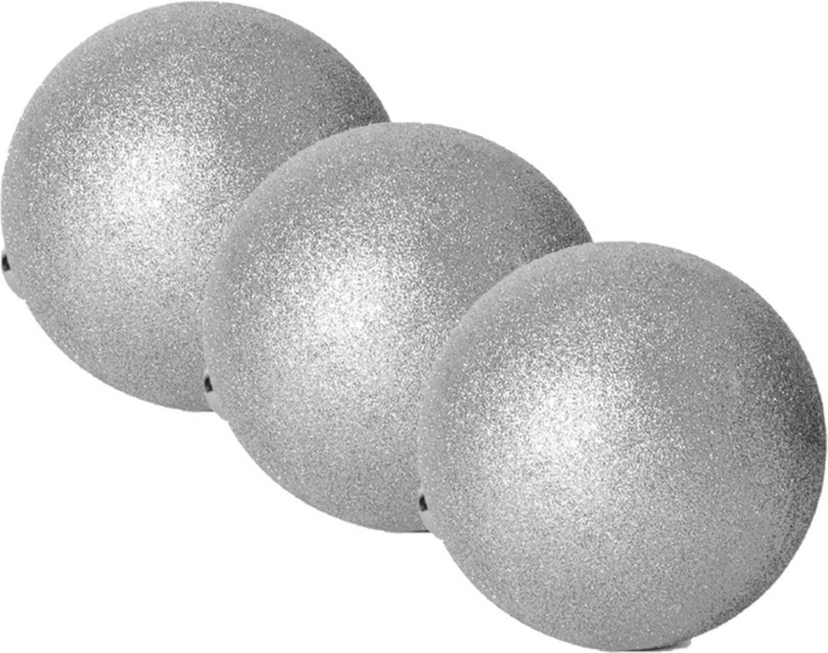 6x stuks grote kerstballen zilver glitters kunststof diameter 15 cm - Kerstboom versiering