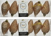 24x stuks kerstornamenten glitter dennenappels kerstballen toffee bruin 8 cm - Kerstversiering