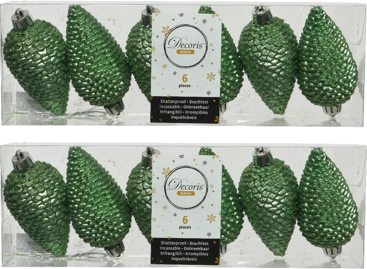 Groene glitter kerstornamenten: 24 stuks dennenappels en ballen van 8 cm, perfect voor kerstdecoratie.
