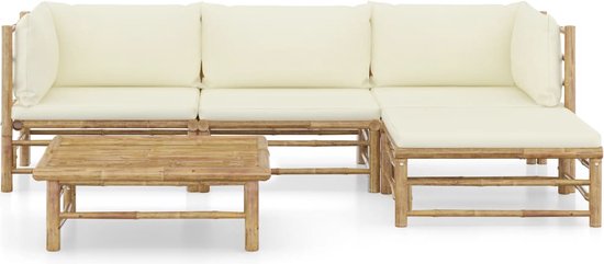 vidaXL - 5-delige - Loungeset - met - crèmewitte - kussens - bamboe