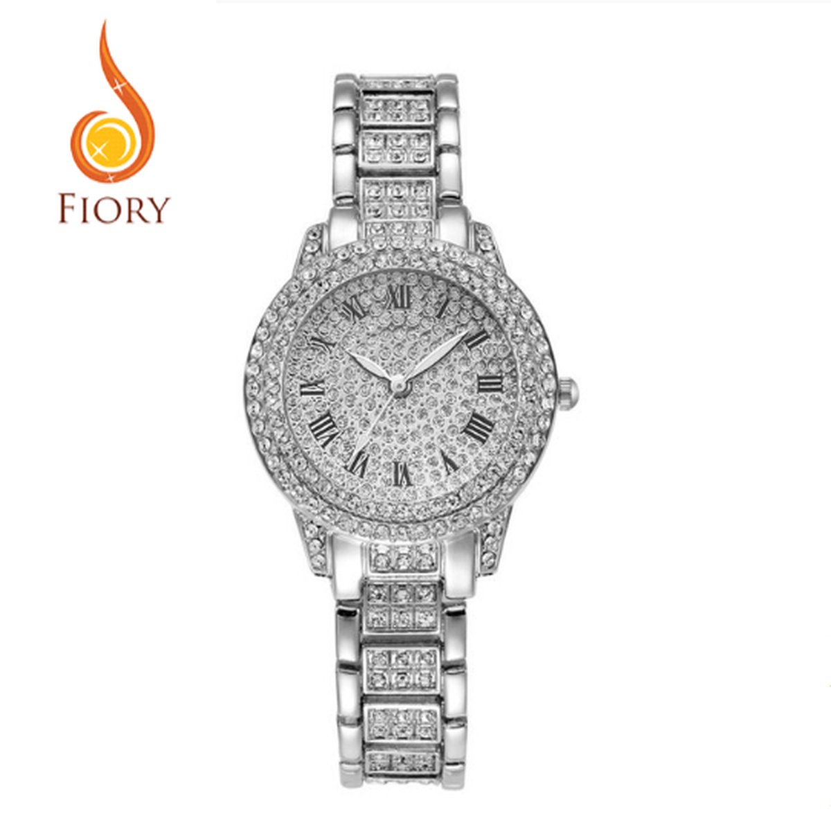 Fiory Horloge D175 | Zilver | Horloge | Unisex| Strass steentjes | Roestvrijstaal | rond| Zilver