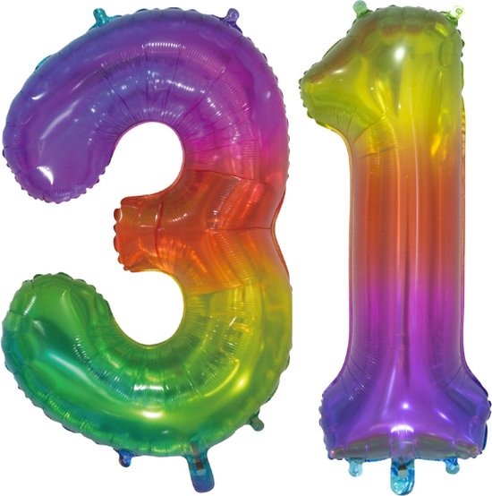 Folieballon 31 jaar Regenboog 76cm